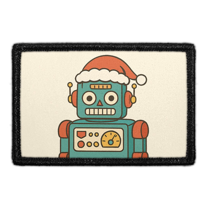 TOY ROBOT WITH SANTA HAT Meta Data - Crop Image Text - - Removable Patch - Pull Patch - Removable Patches For Authentic Flexfit and Snapback Hats