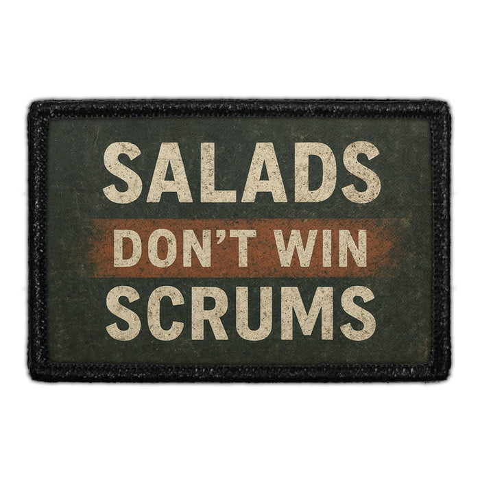 SALADS DON'T WIN SCRUMS  Meta Data - Crop Image Text - - Removable Patch - Pull Patch - Removable Patches For Authentic Flexfit and Snapback Hats
