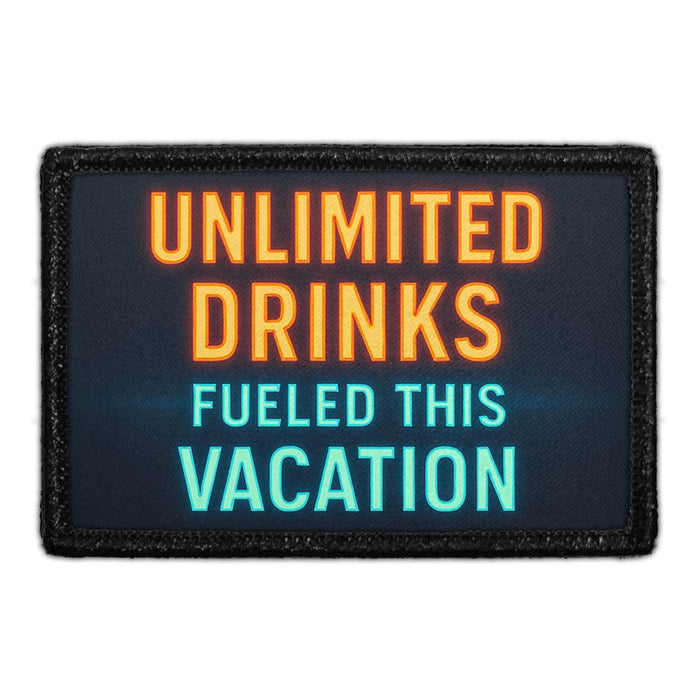 Unlimited Drinks Fueled This Vacation  Meta Data - Crop Image Text - - Removable Patch - Pull Patch - Removable Patches For Authentic Flexfit and Snapback Hats