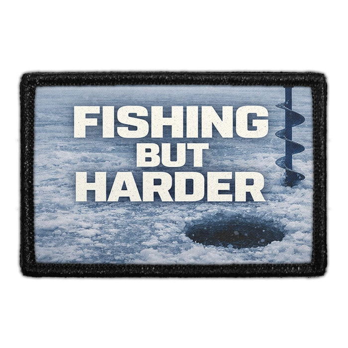 Fishing But Harder  Meta Data - Crop Image Text - - Removable Patch - Pull Patch - Removable Patches For Authentic Flexfit and Snapback Hats