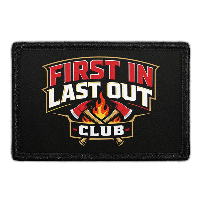 First In Last Out Club  Meta Data - Crop Image Text - - Removable Patch - Pull Patch - Removable Patches For Authentic Flexfit and Snapback Hats