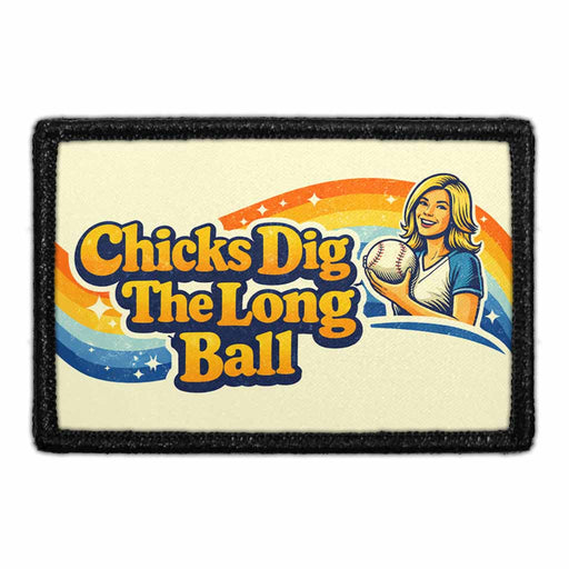 Chicks Dig The Long Ball   - Meta Data - Crop Image Text - - Removable Patch - Pull Patch - Removable Patches For Authentic Flexfit and Snapback Hats