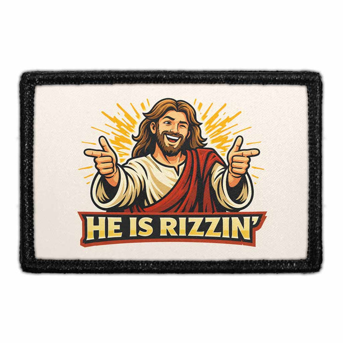 He Is Rizzin   - Meta Data - Crop Image Text - - Removable Patch - Pull Patch - Removable Patches For Authentic Flexfit and Snapback Hats