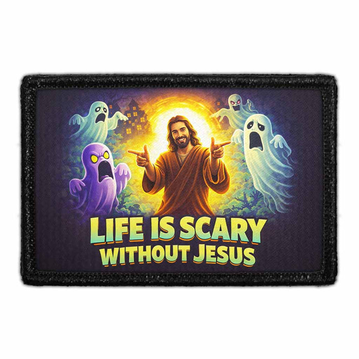 Life Is Scary Without Jesus   - Meta Data - Crop Image Text - - Removable Patch - Pull Patch - Removable Patches For Authentic Flexfit and Snapback Hats
