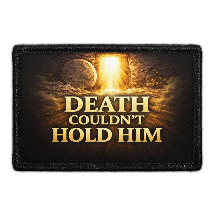 Death Couldn’t Hold Him    - Meta Data - Crop Image Text - - Removable Patch - Pull Patch - Removable Patches For Authentic Flexfit and Snapback Hats