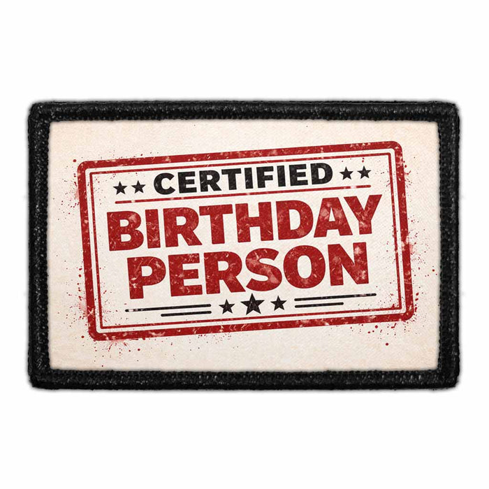 Certified Birthday Person     - Meta Data - Crop Image Text - - Removable Patch - Pull Patch - Removable Patches For Authentic Flexfit and Snapback Hats