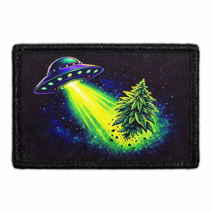 Alien Marijuana Abduction  - Meta Data - Crop Image Text - - Removable Patch - Pull Patch - Removable Patches For Authentic Flexfit and Snapback Hats