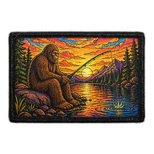Bigfoot Fishing at Sunsetbigfoot  - Meta Data - Crop Image Text - - Removable Patch - Pull Patch - Removable Patches For Authentic Flexfit and Snapback Hats
