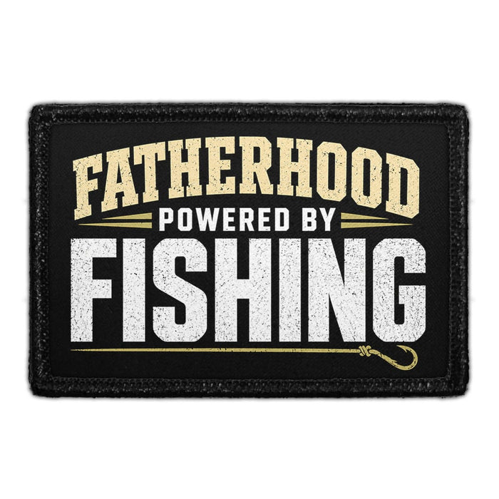 Fatherhood Powered By Fishing  - Meta Data - Crop Image Text - - Removable Patch - Pull Patch - Removable Patches For Authentic Flexfit and Snapback Hats