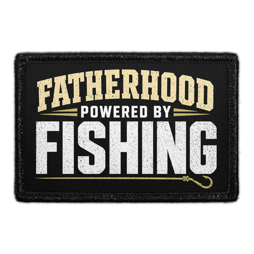 Fatherhood Powered By Fishing  - Meta Data - Crop Image Text - - Removable Patch - Pull Patch - Removable Patches For Authentic Flexfit and Snapback Hats