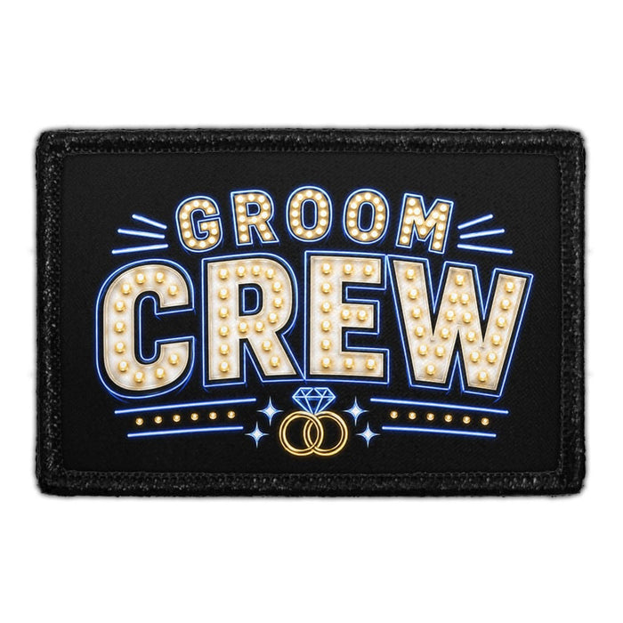 Groom Crew - Vegas  - Meta Data - Crop Image Text - - Removable Patch - Pull Patch - Removable Patches For Authentic Flexfit and Snapback Hats
