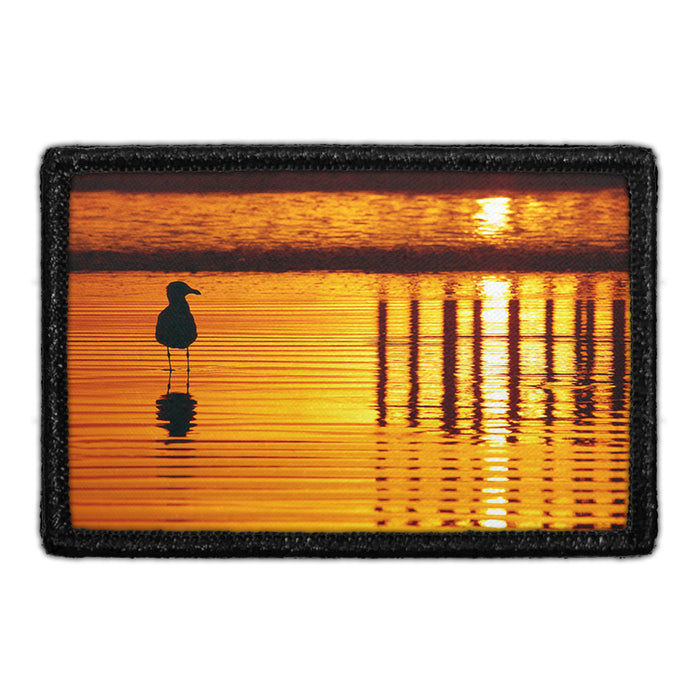 Sunset Seagull - Hermosa Beach, California - Patch - Pull Patch - Removable Patches For Authentic Flexfit and Snapback Hats
