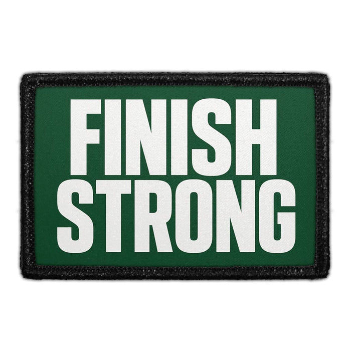 Finish Strong  - Meta Data - Crop Image Text - - Removable Patch - Pull Patch - Removable Patches For Authentic Flexfit and Snapback Hats