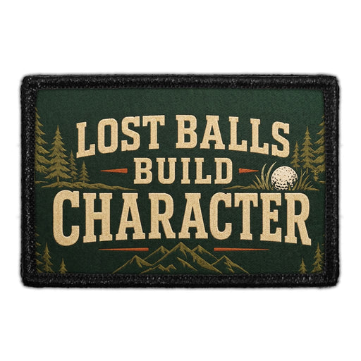 Lost Balls Build Character  - Meta Data - Crop Image Text - - Removable Patch - Pull Patch - Removable Patches For Authentic Flexfit and Snapback Hats