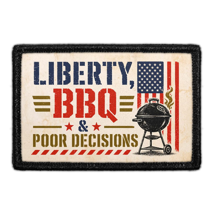 Liberty, BBQ & Poor Decisions   - Meta Data - Crop Image Text - - Removable Patch - Pull Patch - Removable Patches For Authentic Flexfit and Snapback Hats
