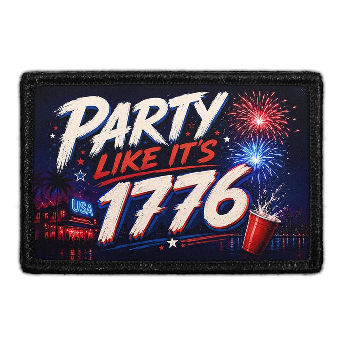 Party Like It’s 1776   - Meta Data - Crop Image Text - - Removable Patch - Pull Patch - Removable Patches For Authentic Flexfit and Snapback Hats

