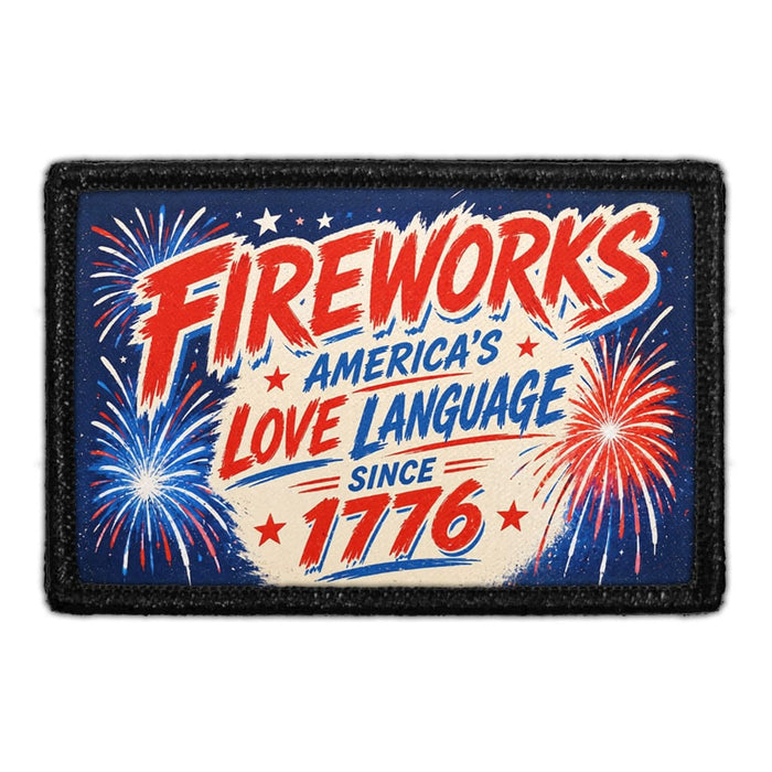 Fireworks America’s Love Language Since 1776   - Meta Data - Crop Image Text - - Removable Patch - Pull Patch - Removable Patches For Authentic Flexfit and Snapback Hats
