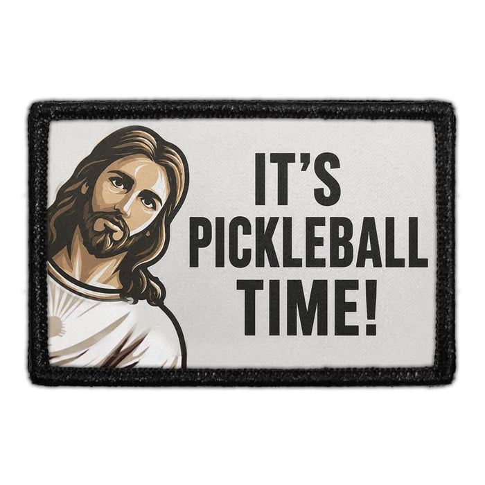 Pickleball Jesus - It's Pickleball Time!   - Meta Data - Crop Image Text - - Removable Patch - Pull Patch - Removable Patches For Authentic Flexfit and Snapback Hats
