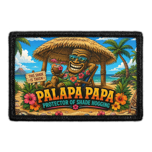 Palapa Papa Protector of Shade Hogging  - Meta Data - Crop Image Text - - Removable Patch - Pull Patch - Removable Patches For Authentic Flexfit and Snapback Hats

