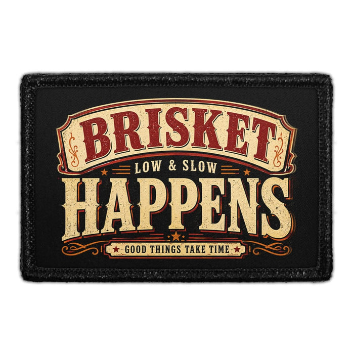 Brisket Happens  - Meta Data - Crop Image Text - - Removable Patch - Pull Patch - Removable Patches For Authentic Flexfit and Snapback Hats
