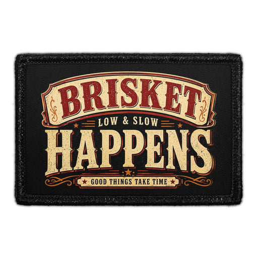 Brisket Happens  - Meta Data - Crop Image Text - - Removable Patch - Pull Patch - Removable Patches For Authentic Flexfit and Snapback Hats
