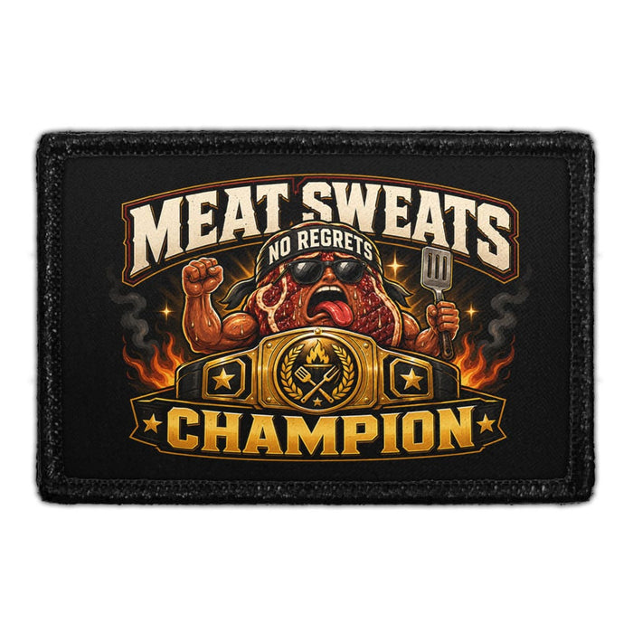 Meat Sweats Champion  - Meta Data - Crop Image Text - - Removable Patch - Pull Patch - Removable Patches For Authentic Flexfit and Snapback Hats
