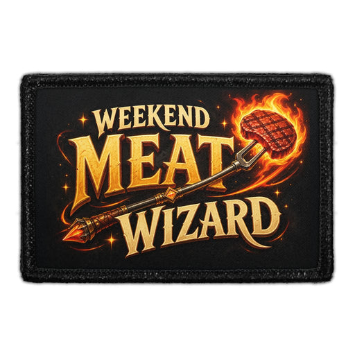 Weekend Meat Wizard  - Meta Data - Crop Image Text - - Removable Patch - Pull Patch - Removable Patches For Authentic Flexfit and Snapback Hats
