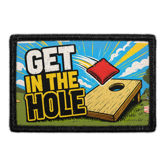 Get in the Hole  - Meta Data - Crop Image Text - - Removable Patch - Pull Patch - Removable Patches For Authentic Flexfit and Snapback Hats
