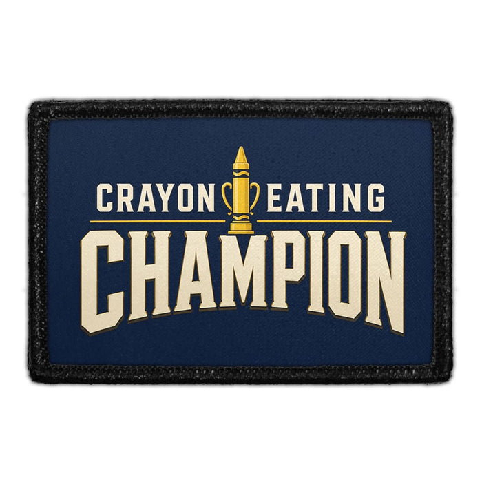 Crayon Eating Champion  - Meta Data - Crop Image Text - - Removable Patch - Pull Patch - Removable Patches For Authentic Flexfit and Snapback Hats
