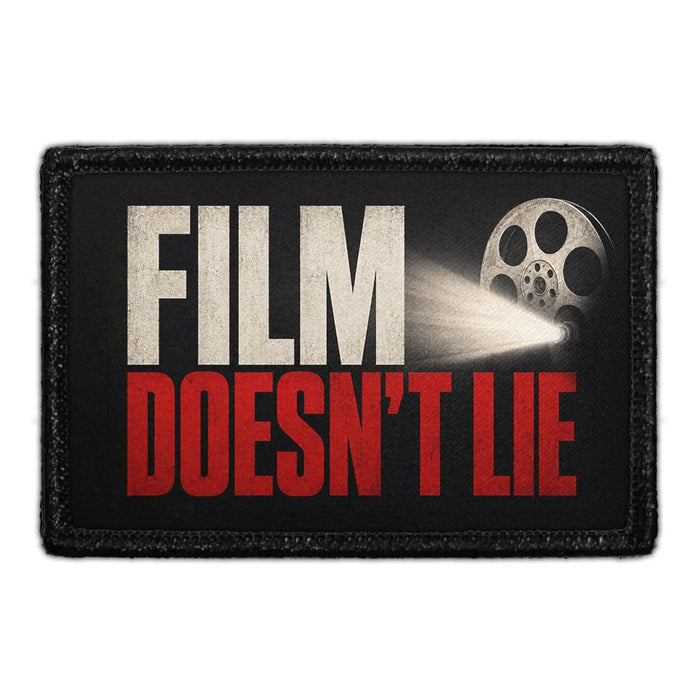 Film Doesn’t Lie  - Meta Data - Crop Image Text - - Removable Patch - Pull Patch - Removable Patches For Authentic Flexfit and Snapback Hats
