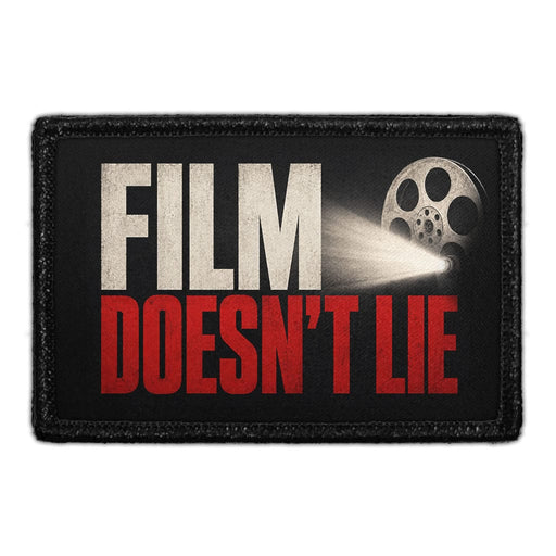 Film Doesn’t Lie  - Meta Data - Crop Image Text - - Removable Patch - Pull Patch - Removable Patches For Authentic Flexfit and Snapback Hats
