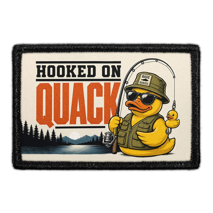 HOOKED ON QUACK  - Meta Data - Crop Image Text -  - Removable Patch - Pull Patch - Removable Patches For Authentic Flexfit and Snapback Hats
