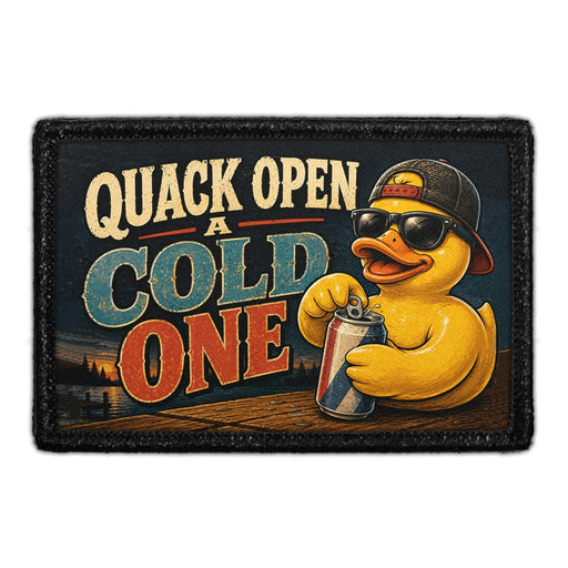 Quack Open a Cold One   - Meta Data - Crop Image Text -  - Removable Patch - Pull Patch - Removable Patches For Authentic Flexfit and Snapback Hats
