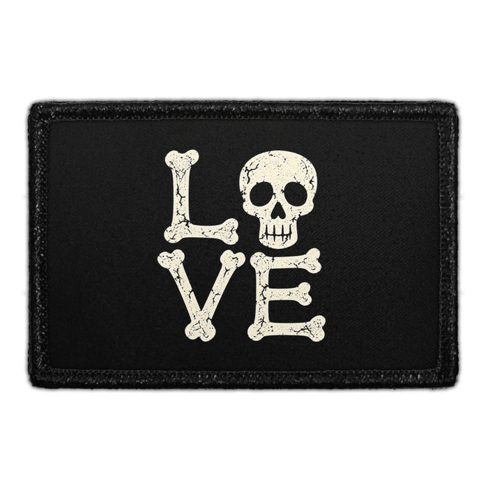 Love - Skull and Bones - Meta Data - Crop Image Text - Removable Patch - Pull Patch - Removable Patches For Authentic Flexfit and Snapback Hats