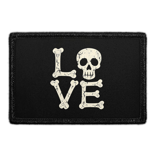 Love - Skull and Bones - Meta Data - Crop Image Text - Removable Patch - Pull Patch - Removable Patches For Authentic Flexfit and Snapback Hats