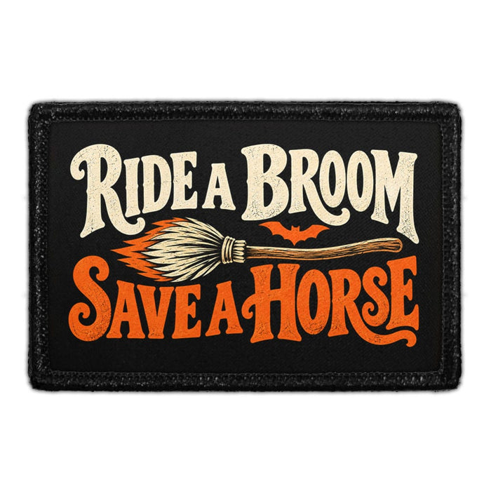 Ride A Broom, Save A Horse - Meta Data - Crop Image Text - Removable Patch - Pull Patch - Removable Patches For Authentic Flexfit and Snapback Hats