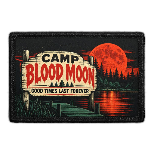 Camp Blood Moon - Meta Data - Crop Image Text - Removable Patch - Pull Patch - Removable Patches For Authentic Flexfit and Snapback Hats
