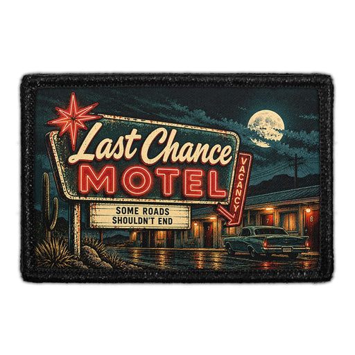 Last Chance Motel - Meta Data - Crop Image Text - Removable Patch - Pull Patch - Removable Patches For Authentic Flexfit and Snapback Hats
