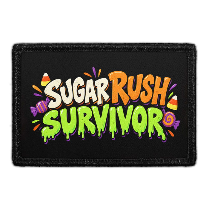 Sugar Rush Survivor - Meta Data - Crop Image Text - Removable Patch - Pull Patch - Removable Patches For Authentic Flexfit and Snapback Hats
