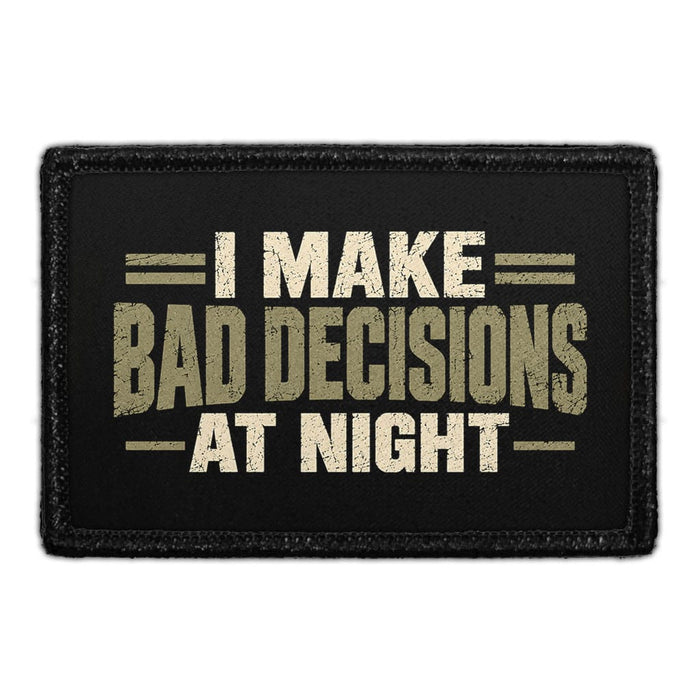 I Make Bad Decisions At Night - Meta Data - Crop Image Text - Removable Patch - Pull Patch - Removable Patches For Authentic Flexfit and Snapback Hats
