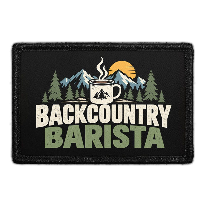 Backcountry Barista - Meta Data - Crop Image Text - Removable Patch - Pull Patch - Removable Patches For Authentic Flexfit and Snapback Hats
