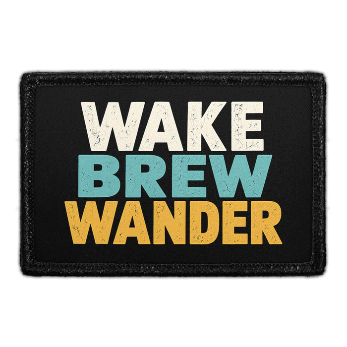 Wake. Brew. Wander. - Meta Data - Crop Image Text - Removable Patch - Pull Patch - Removable Patches For Authentic Flexfit and Snapback Hats

