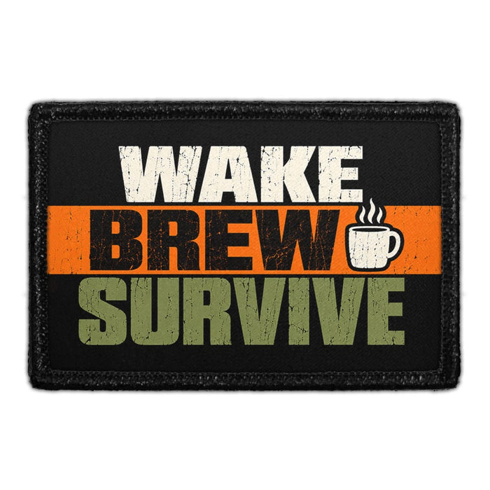 Wake - Brew - Survive - Meta Data - Crop Image Text - Removable Patch - Pull Patch - Removable Patches For Authentic Flexfit and Snapback Hats

