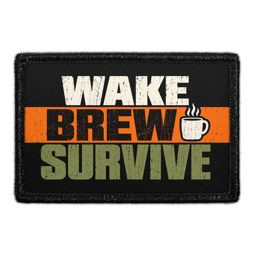 Wake - Brew - Survive - Meta Data - Crop Image Text - Removable Patch - Pull Patch - Removable Patches For Authentic Flexfit and Snapback Hats
