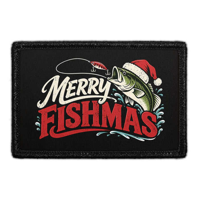 Merry Fishmas - Meta Data - Crop Image Text - Removable Patch - Pull Patch - Removable Patches For Authentic Flexfit and Snapback Hats

