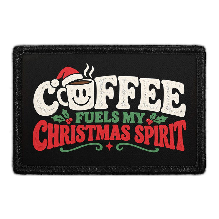 Coffee Fuels My Christmas Spirit - Meta Data - Crop Image Text - Removable Patch - Pull Patch - Removable Patches For Authentic Flexfit and Snapback Hats
