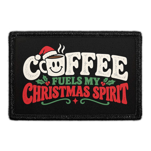Coffee Fuels My Christmas Spirit - Meta Data - Crop Image Text - Removable Patch - Pull Patch - Removable Patches For Authentic Flexfit and Snapback Hats
