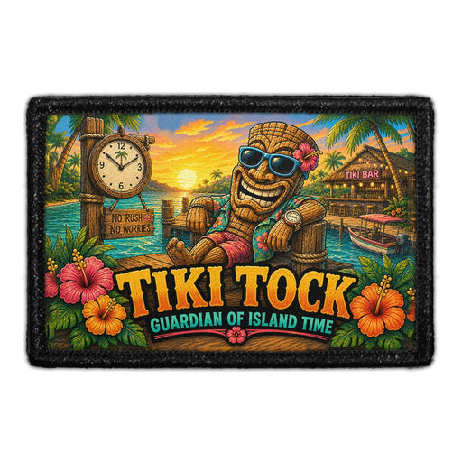 Tiki Tock - Guardian of Island Time  - Meta Data - Crop Image Text - - Removable Patch - Pull Patch - Removable Patches For Authentic Flexfit and Snapback Hats
