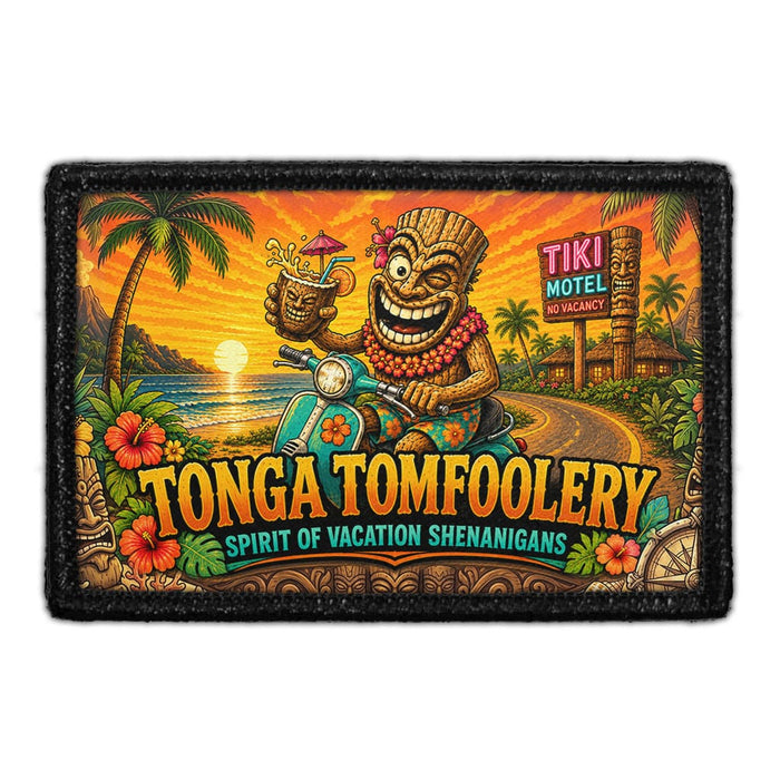 Tonga Tomfoolery - Spirit of Vacation Shenanigans  - Meta Data - Crop Image Text - - Removable Patch - Pull Patch - Removable Patches For Authentic Flexfit and Snapback Hats
