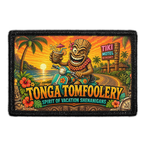 Tonga Tomfoolery - Spirit of Vacation Shenanigans  - Meta Data - Crop Image Text - - Removable Patch - Pull Patch - Removable Patches For Authentic Flexfit and Snapback Hats

